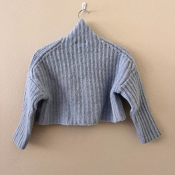 Revolve Weekend Stories Baby Blue Chunky Knit Wool Mohair Blend Crop Sweater XS  - Picture 7 of 7